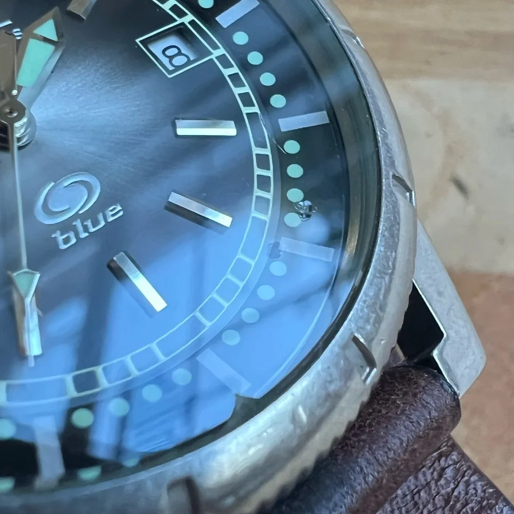 Fossil Blue mens black dial brown leather watch NEW BATTERY